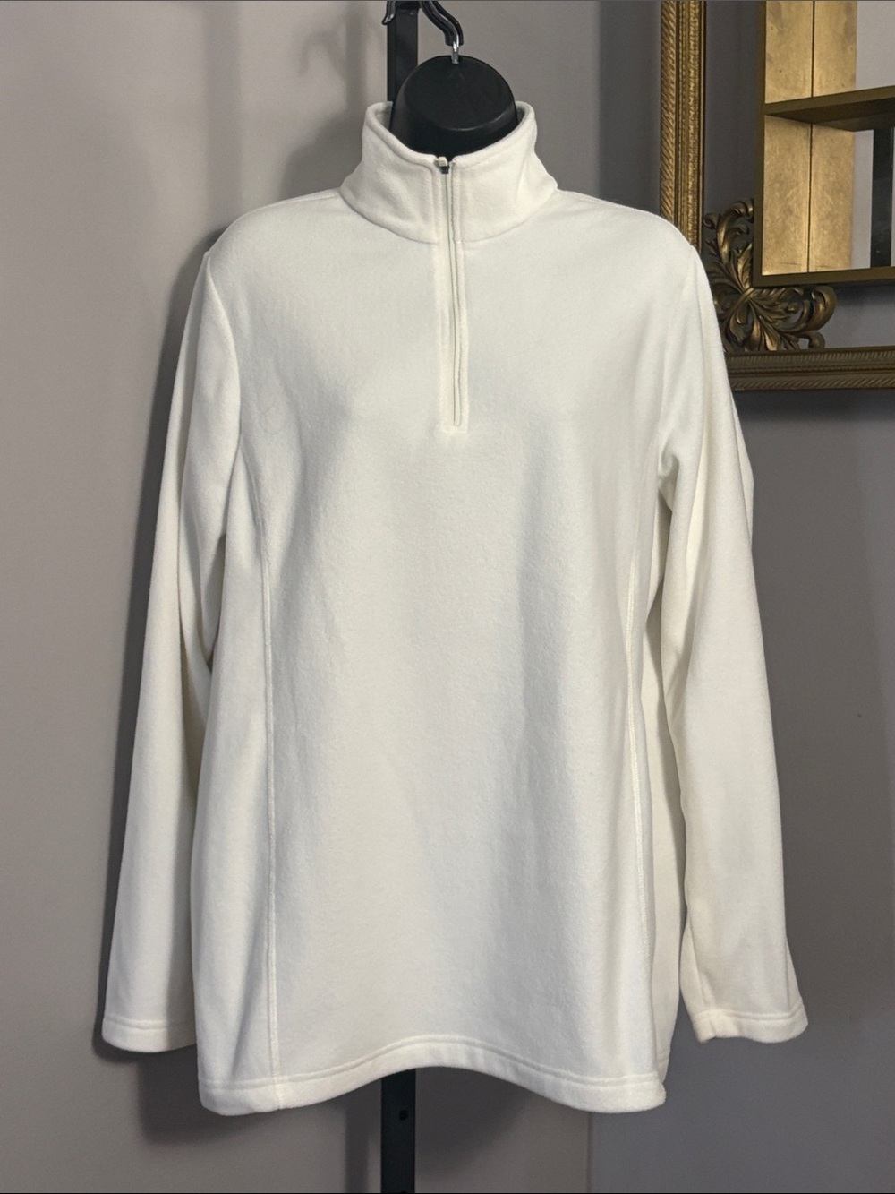 Lands' End Large Ivory Fleece Half Zip Pullover Sweatshirt Jacket